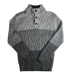 Method Boys M 10/12 Gray Cable Knit Quarter Button Sweater Sherpa Lined Collar